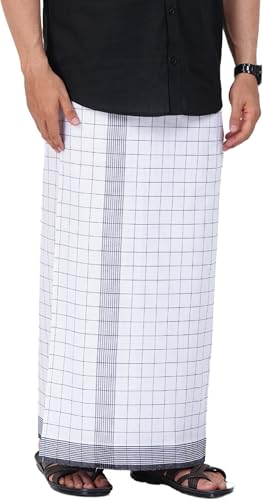 Image of PRAKASAM COTTON Velcro Pocket Dhoti | Thalapathi Border Readymade Cotton Kerala Mundu for Men