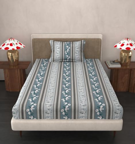 Image of VOMZER Cotton Feel Single Size Flat Bedsheet for Single Bed, Cotton Feel Bed Sheet Single Bed (60 X 90 Inches) with 1 Pillow Cover, Grey Blossom
