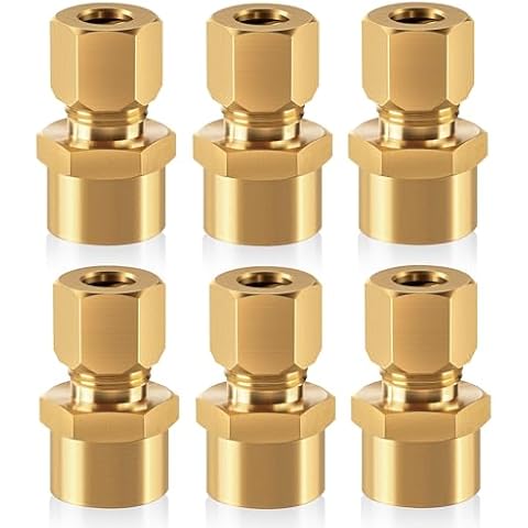 Brass compression tube pipe fitting connector Straight Coupling Adapter 3/8" Tube OD x 3/8" NPT Female Connector 6pcs (3/8od to 3/8npt) Cover