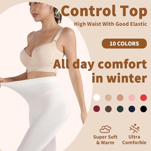 Image of DancMolly Opaque Fleece Lined Tights for Women, High Waist Warm Winter Thermal Control Top Pantyhose