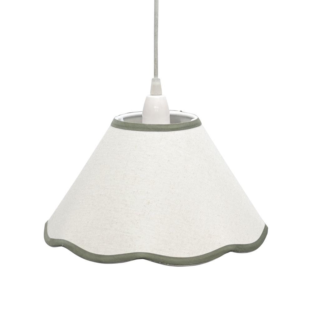 firstchoicelighting Linen with Sage Green Trim Ceiling Pendant Lightshade or Table Lampshade, Easy Fit Shade, Vintage Design, 27cm Diameter