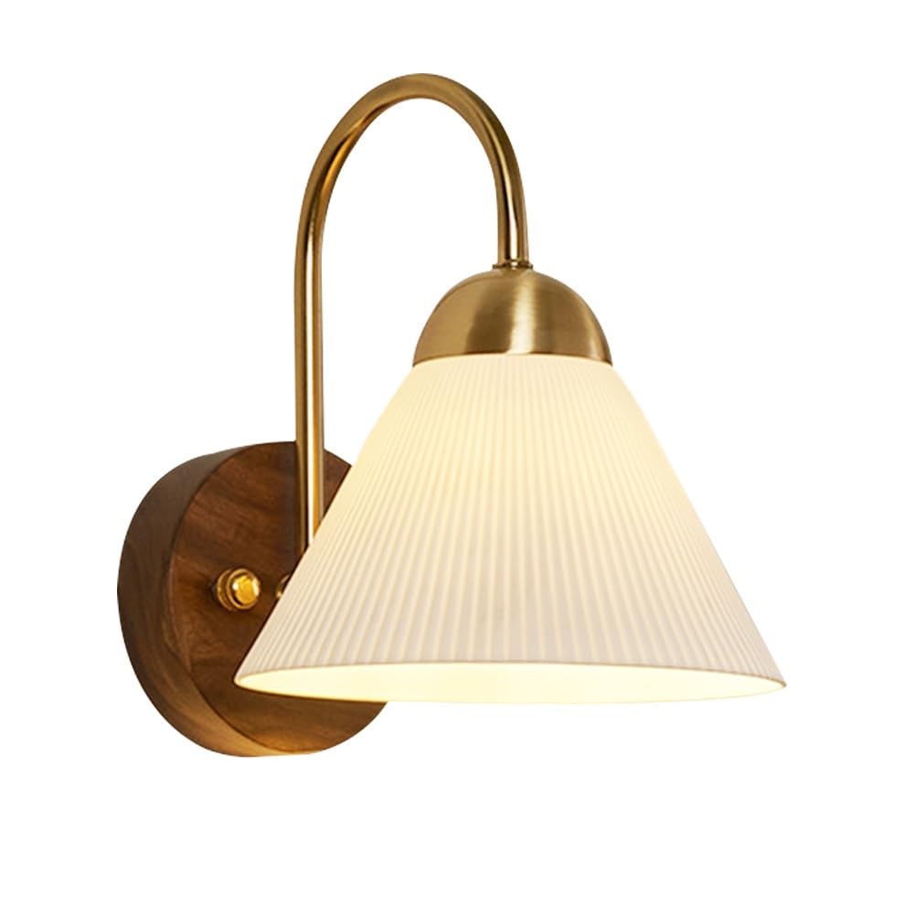 SMCCYYSD Cone Ceramic Wall Sconces Lights Lamp, Modern Bedside Light Fixtures, Farmhouse Mount Lighting with Wooden Base for Living Room Mirror Hallway Kitchen