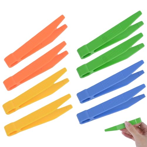 ZORTVUL Lot de 8 pinces en plastique avec clip coloré pour enfants, pointe plate pour entraînement sensoriel de motricité fine et travaux manuels