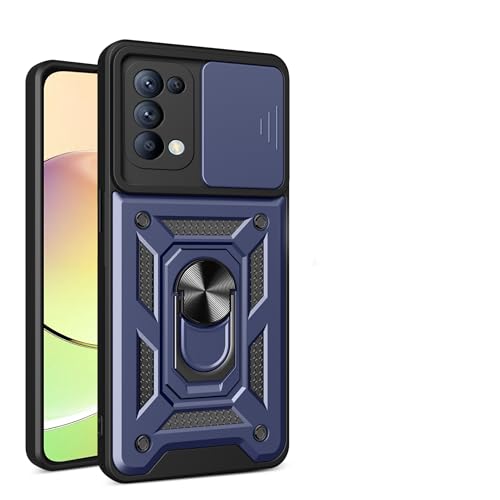 bojioderf Compatible with Oppo Find X3 Lite 5G Case,Compatible with Oppo Reno5 4G / Reno5 5G Magnetic Bracket [PC+TPU] 2 in 1 Slide Lens Blue