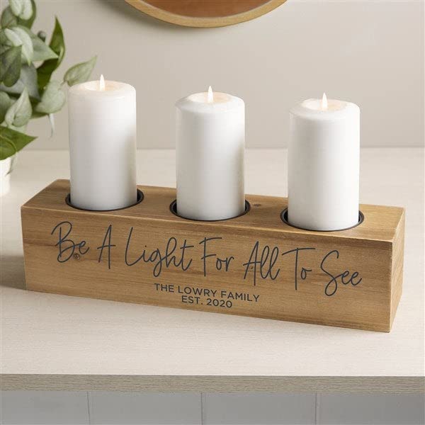 Personalization Universe Family Name Personalized 3 pc. Wood Pillar Candle Holder