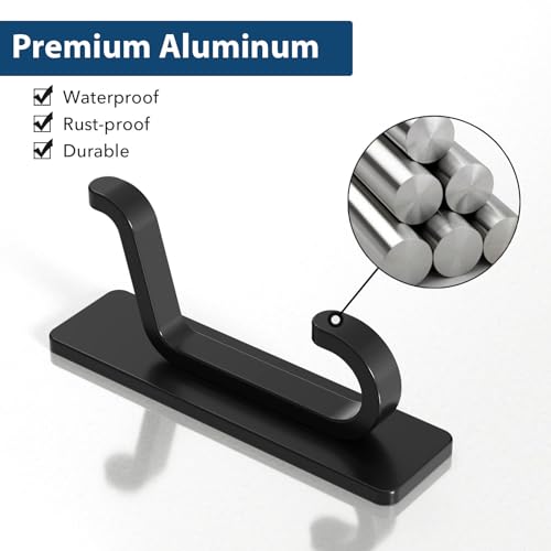 pickpiff Wall Hooks for Coat and Towel: 13LB Adhesive Door Hanger Stick on, Black 4 Pack - Image 6