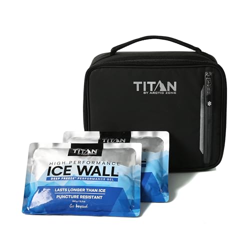 Image of Titan by Arctic Zone Fridge Cold Lunch Box with 2 Gel Ice Packs, Small Insulated Cooler Bag with Leak Proof Lining for School and Work, Black Ice