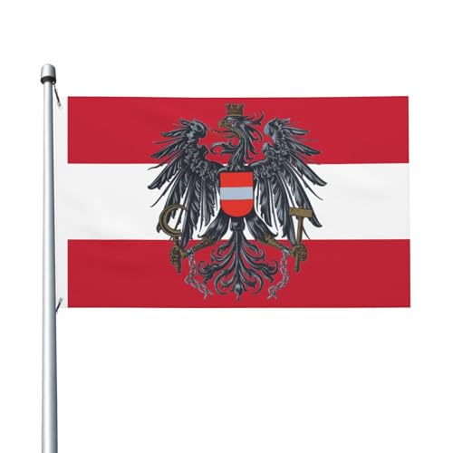 Coat of Arms of Austria with Austrian Flag 3x5 Ft Double-Sided Flag, Fade-Resistant Polyester Outdoor Banner with Grommets