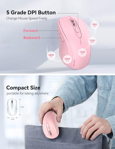 TECKNET Wireless Mouse for Laptop, 2.4G Wireless Computer Mouse, 5-Level Adjustable 4800 DPI, Silent Mouse with Receiver & 6 Buttons, 18 Months Battery Life, USB Portable Mouse for Mac, Chromebook — view 2