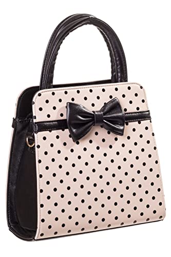 Banned Carla Sac à main rétro années 50 Rockabilly Polka en similicuir avec poignée sur le dessus, beige, Medium