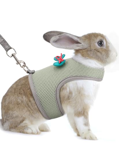 ペット用品 ウサギ 子猫 子犬 ハーネス リード マジックテープ 胴輪 牽引ロープ 装着簡単 散歩 メッシュ 性 ハムスター フェレット モルモット モモンガ 矮小ウサギに最適 (S,グリーン)