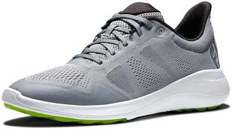 FootJoy Men's FJ Flex Golf Shoe, Grey/White/Lime, 10.5