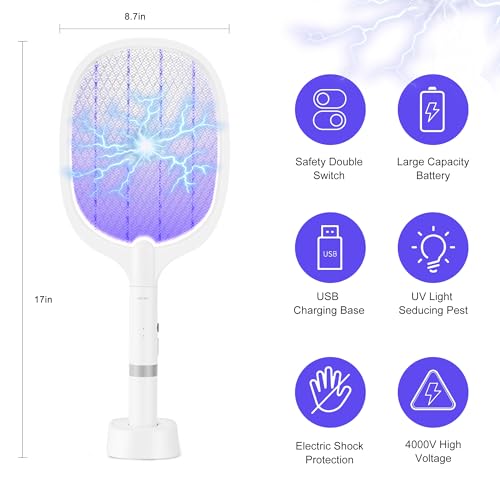 Image of Electric Fly Swatter Racket, 4000V Bug Zapper Racket Rechargeable 1 Pack