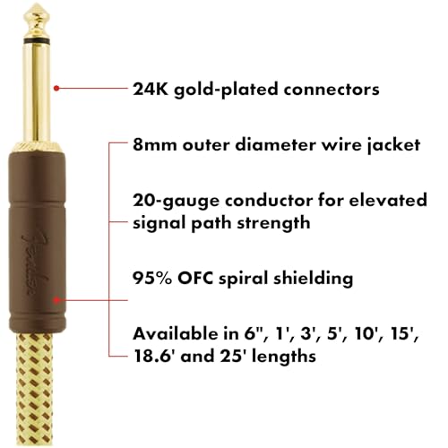 Image of Fender Deluxe 25' Angled Instrument Cable - Tweed