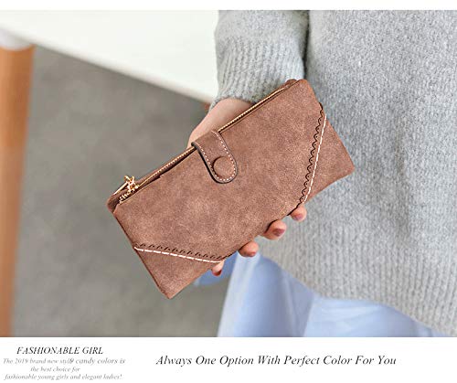 Women Vegan Leather Wallet Bifold Clutch Large Capacity Card Organizer Buckle Long Purse For Girls Candy Color (Coffee) … #TOP4