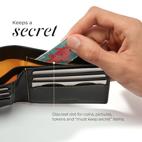 Image of MOKOBARA Stash Bifold Wallet for Men | Monostriped | Genuine Leather | RFID Protected | Holds Up to 12 Cards | Double Currency Compartment | Money Moves (Black)
