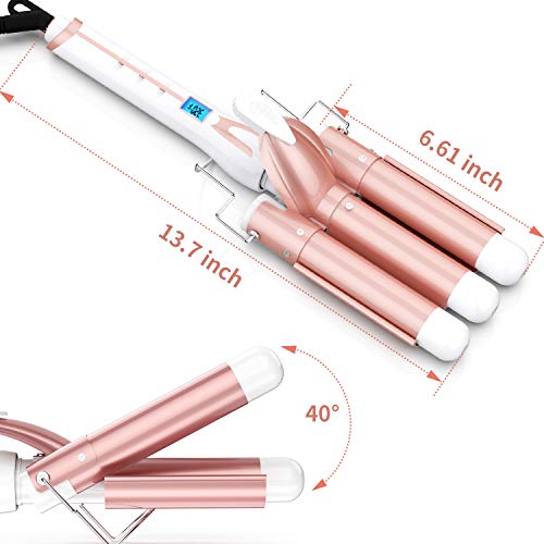 Foto von Lockenstab 3 Fässer, Ohuhu Welleneisen für Haare Lockenstab mit 3 Stäben, Schnelle Heizung, LCD Anzeige Einstellbare Temperatur, mit Hitzeschutz für Lange/Kurze Haare