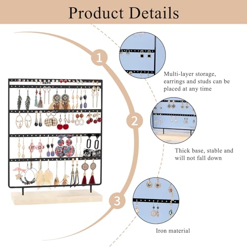 YALiya Ohrring Aufbewahrungsständer, mit 110 Plätzen Holzgrund 5, Display Halter Ständer Ohrring, mit Haken Holzsockel für Etagen Schmuckdisplay für Laden/Home (Schwarz)