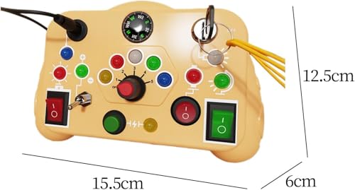 Image of SHINETOY Busy Board, Montessori Toys, LED Busy Board for Toddlers, Light up Sensory Toys with 8 Switches and 12 LED Lights, Gifts Toy for Babies Boys and Girls, Yellow