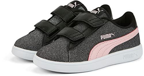 PUMA - Kids Puma Smash V2 Glitz Glam with Fastner Shoe, Size: 2.5 M US Little Kid, Color: Puma Black/Almond Blossom