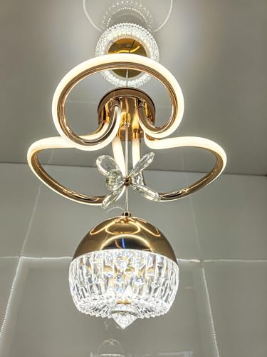 Image of swanart Modern LED Chandelier with Crystal Pendant - Dimmable Gold Ceiling Light Fixture for Living Room, Dining Room, Bedroom