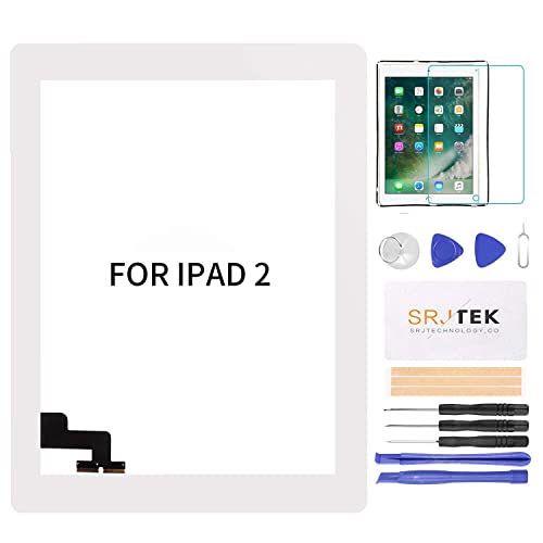 SRJTEK For ipad 2 A1395 A1396 A1397 タッチスクリーンの交換部品 フロントパネル ガラスアセンブリ修理部品+ホームボタン+スクリーンプロテクターホワイト