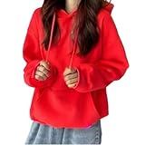 [ririka] リリカ パーカー レディース 裏起毛 ゆったり フード トップス スウェット フーディ シンプル 長袖 カジュアル 無地 厚手 プルオーバー トレーナー 秋 冬 (レッド,M)