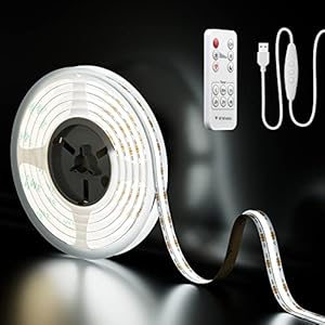 PAUTIX Ledstrip, 5 V, wit, 2 m, met afstandsbediening, 640 leds, 6000 K, dimbaar, COB LED-strip, verlichting, CRI90+, tv-achtergrondverlichting, flexibele vloerlamp voor keuken, thuis, doe-het-zelfverlichting