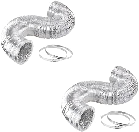 iPower 2-Pack 4 Inch 25 Feet Non-Insulated Flex Air Aluminum Ducting Dryer Vent Hose for HVAC Ventilation, 4 Stainless Steel Clamps Included, 4 in 25ft, Silver