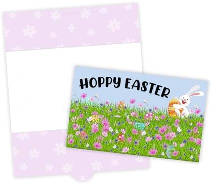 Easter Money Holder Cards & Envelopes Cardstock | 10 pk 4.25x7” Gift Card Holder for Basket Stuffer Holds Cash Bunny Marshmallow Rabbit Grass Eggs Pink Folded Holiday image 5