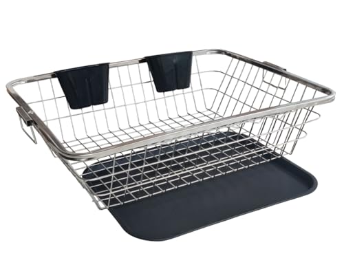 Image of (64x47x23) Steel Drainer Tray Basket Stainless Steel Dish Drainer Basket with Drain Tray and Cutlery Stand