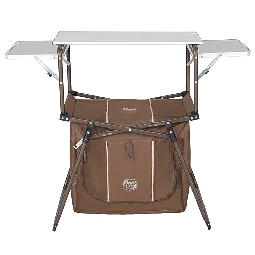 Timber Ridge Folding Camping Kitchen Table, Aluminum, Brown