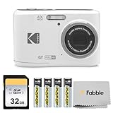 KODAK PIXPRO FZ45 16MP Digital Camera with 4X Optical Zoom 27mm Wide Angle and 2.7' LCD Screen Bundle with 32GB SD Memory Card, AA Batteries (4 Pack), Lens Cleaning Cloth (White)