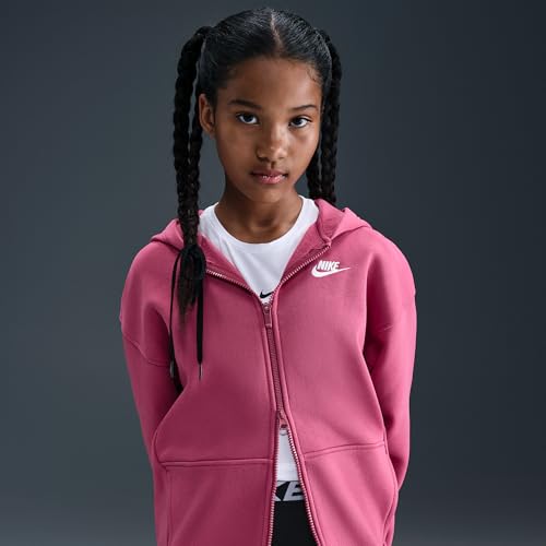 Nike Sportswear Club Fleece Big Kids' Oversized Full-Zip Hoodie (Sweet Beet/White)3