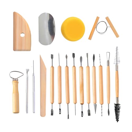Image of S & E TEACHER'S EDITION 19 Pcs Pottery Tools & Clay Sculpting Tools | Double Sided Ceramic Clay Carving Tool Set for Pottery Modeling Smoothing