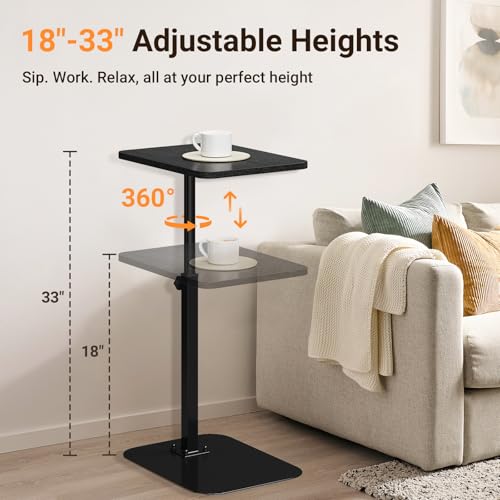 Image of ELYKEN Side Table Height Adjustable, 360Swivel End Table for Sofa Living Room, Heavy Duty Bedside Table for Bedroom Office Small Spaces, Black
