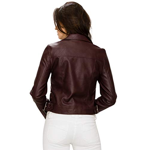 Lock and Love LL WJC1852 Womens Faux Leather Motorcycle Biker Jacket L Maroon3