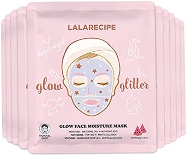 LALARECIPE Hydrating Face Masks | Pack of 10 | Hydrogel Facial Mask with Watermelon Extract & Hyaluronic Acid - Cooling, Soothing & Moisturizing | Boost Radiance & Glow