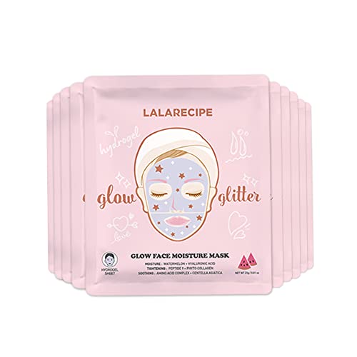 LALARECIPE Glow Face Moisture Mask – Hydrating & Cooling Hydrogel Facial with 8-Hyaluronic Acid, Watermelon & Peptides – Vegan Korean Skincare for Radiant Skin (Pack of 10)