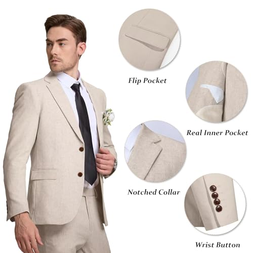 Men's Linen Suit 2 Piece Slim Fit Summer Beach Wedding Dress Tux Prom Suit Blazer Jacket and Pants2