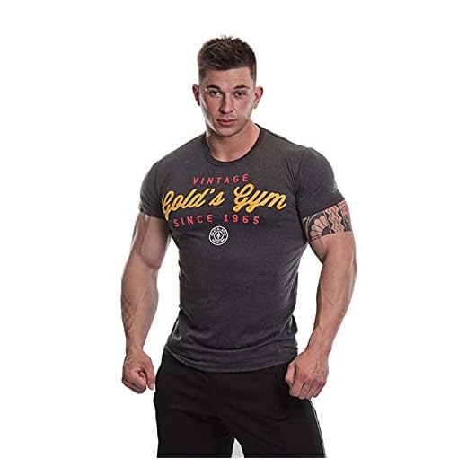 Gold's Gym träning för män retro t-shirt tryckt vintage stil crew t-shirt Charcoal märgel L