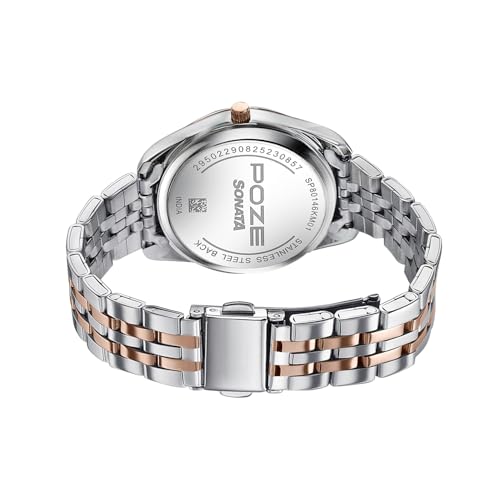 Image of Sonata Poze 7 Analog Silver Dial Rose Gold Sheet Metal Strap Watch for Women - SP80146KM01W