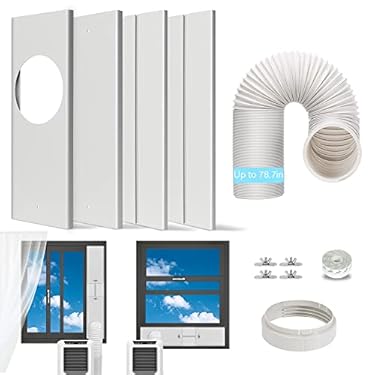 AMAZON - Portable AC Window Slide Kit with Exhaust Hose, Adjustable Window Seal for Air Conditioner Unit, Universal Sliding AC Vent Kit with 5.9” Round Coupler (78.7″ Exhaust Hose Set)