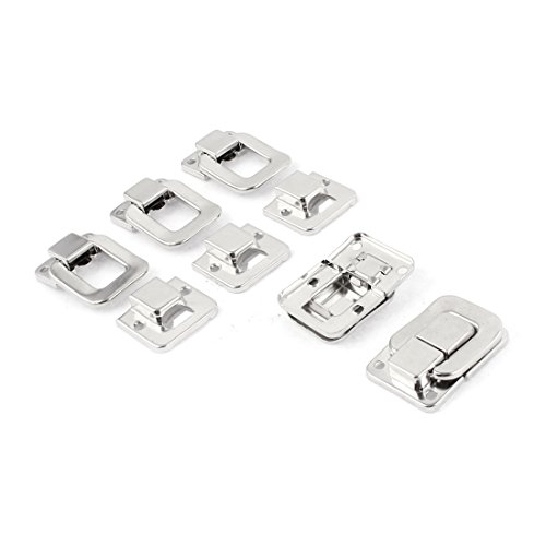 sourcing map Boîte à outils coffre Valise 40 mm de long Loquet Fermoir en métal argenté 5 pcs