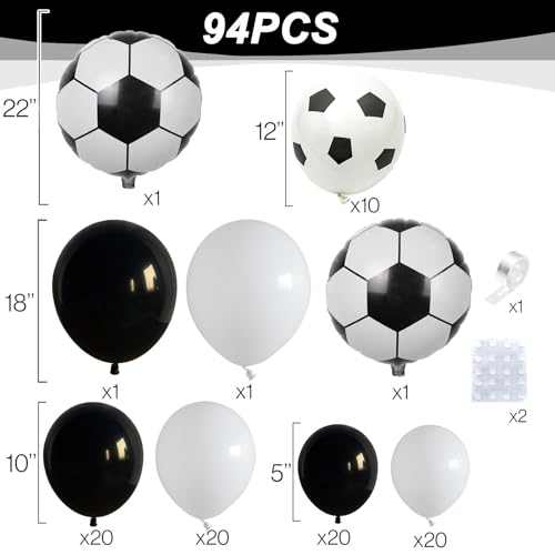 Image of Soccer Balloon Garland Arch Kit, 22 18 12 10 5 Inch Black White Football Print Balloons Arch Kit with 4D Football Foil Balloon Football Helium Balloon for Birthday Soccer Club Party
