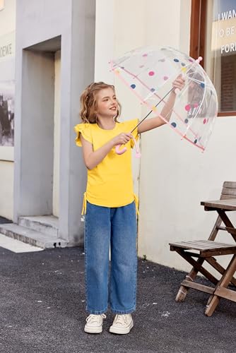 Image of Arshiner Girls T Shirts Ruffle Short Sleeve Ruched Knot Side Tunic Blouse Summer Tee Tops