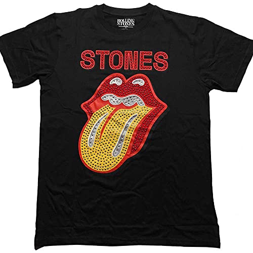 The Rolling Stones Diamante Tongue Officiel T-Shirt Hommes Unisexe - Les Beatles, Paul McCartney, John Lennon, RIngo Starr, George Harrison The Rolling Stones Diamante Tongue Officiel T-Shirt Hommes Unisexe