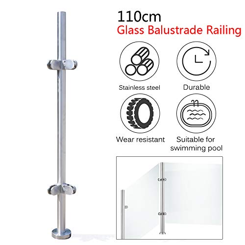 Poste de barandilla de acero inoxidable de 110 cm con gomas protectoras para vidrios 3