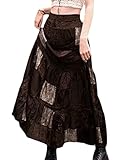 ORANDESIGNE Women High Waist Midi Skirt Vintage Boho Floral Print A-Line Bodycon Long Pencil Skirt Grunge Fairycore Streetwear Y2K Jupe H Marron XS