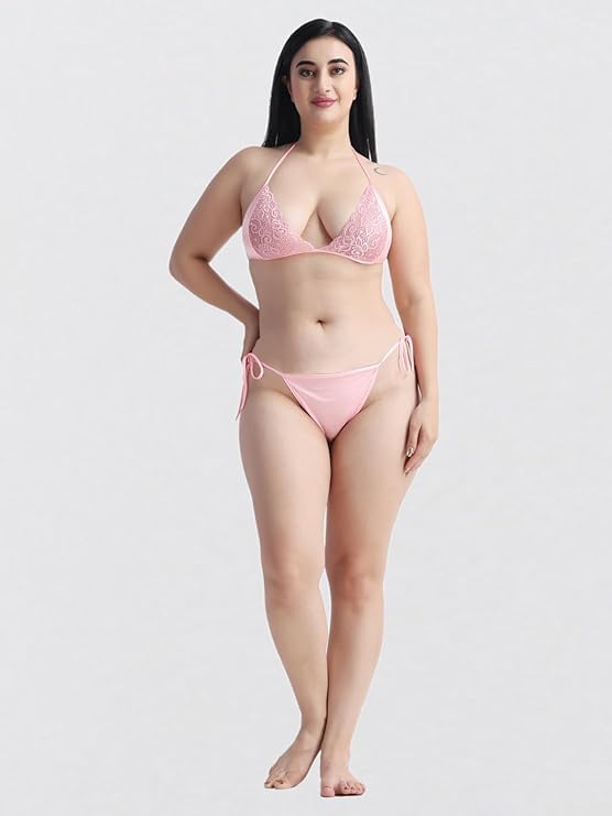 Image of Satin 6 Piece Nightwear Set, Coral Pink Lace Trim Sleepwear with Robe, Nighty, Top, Shorts, Lingerie Set for Women, Summer Collection-Mehndi Green.